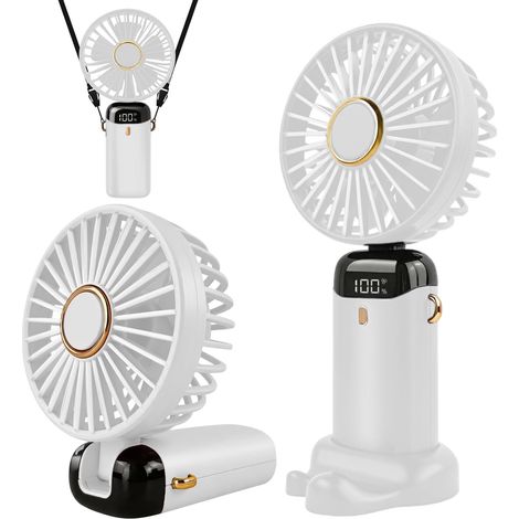 Fan portable rechargeable by USB with 5 speeds,mini fan of desk foldable with screen LED for the home, the desk,the bedroom to bed, the trips in full air (White) (1/5)