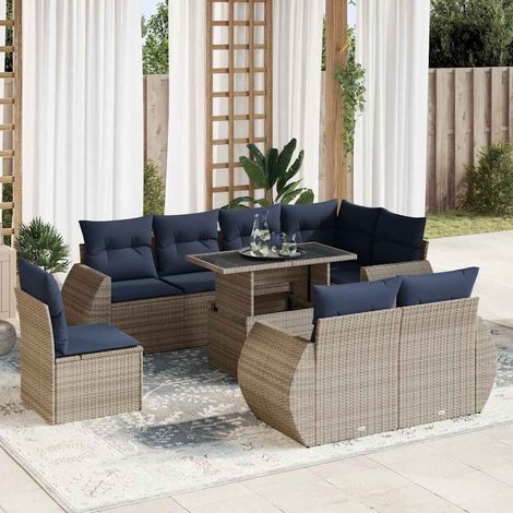 Set sofás jardín y cojines 9 pzas ratán sintético acacia gris vidaXL (1/5)