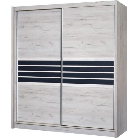Armario Honolulu 115, Craft roble + Negro, 215x203x61cm, Puertas de armario: Correderas, Número de estantes: 8