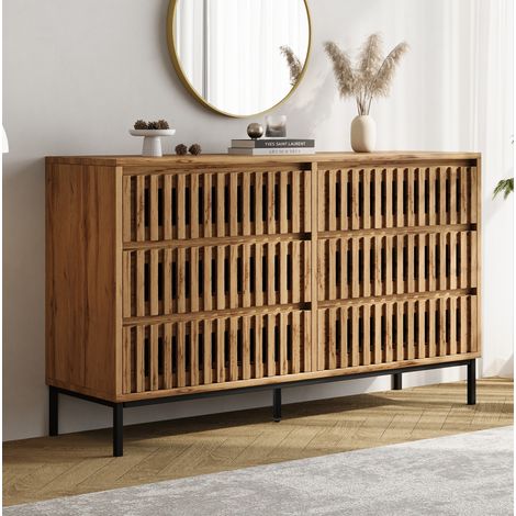 Buffet 120x40x81 cm en bois naturel, avec rangement, pour salon et salle à manger FloraGrace (1/5)