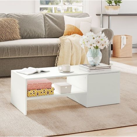 Table basse 110x52x36 cm blanche extensible avec rangement, panneaux de particules, MEUBLIV (1/5)