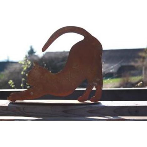 Chat Décoratif en Métal Aspect Rouille Figurine de Jardin et Maison S'étire 30 x 23 cm - PANGIVO