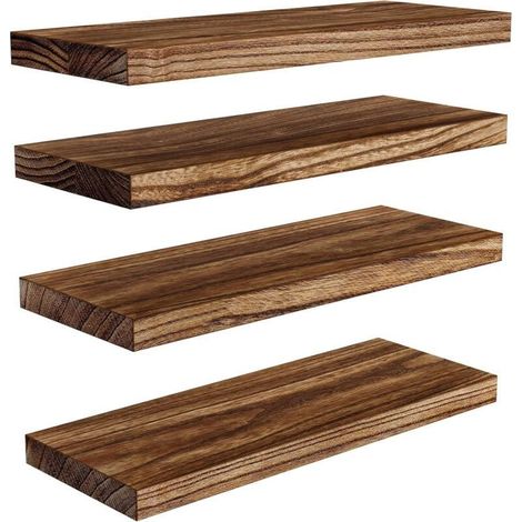 Wall Shelves, 40cm Wall Shelf, Paulownia Wood Wall Shelves, Set of 4 Wooden Shelves for Bathroom, Bedroom, Office, Living Room, Kitchen, etc. (Light Brown) (1/5)