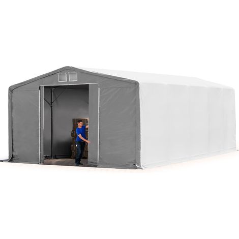Zelthalle 8x10m Lagerzelt Industriezelt 4m Seitenhöhe PVC Plane 850 N grau 100% wasserdicht Ganzjahreszelt mit Schiebetor