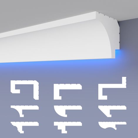 HEXIMO Profilé de joint d'ombre LED Moulures, éclairage indirect XPS Polystyrene Plafond sec: 1.7 mètres / 1 réglette, HLED-27 - 67x57 mm (de)