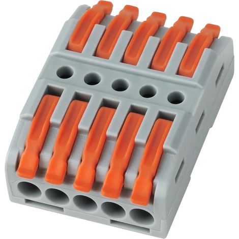 30 Pcs 5 Way Lever-In Line Connection Terminals - Quick Electrical Connectors for Extending and Repairing Cables, Universal Junction Terminals (0.08-4mm²), Grey/Orange (1/5)