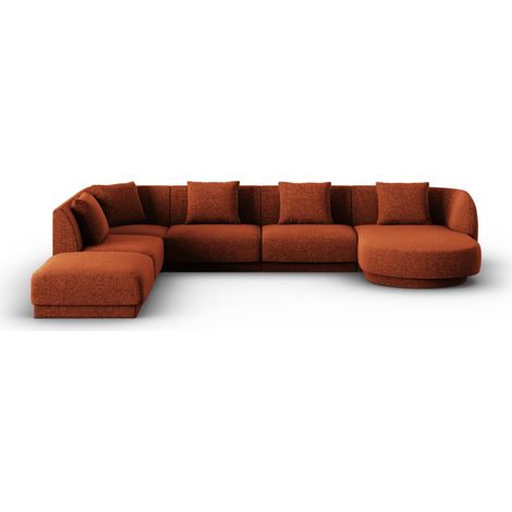 Canapé d'angle gauche panoramique 6 places en chenille terracotta (1/5)