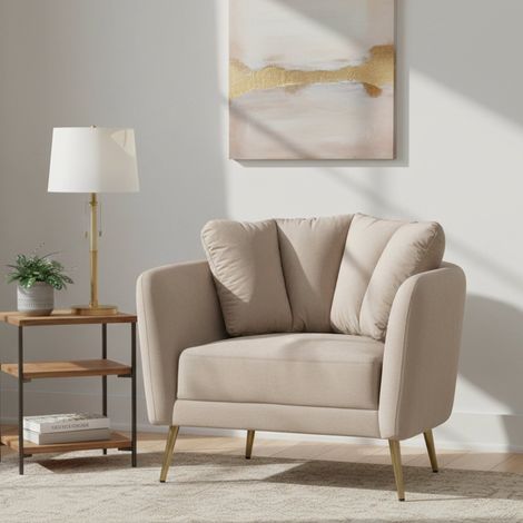 Dmora - Sillón Biassono, Asiento acolchado, Sofá de salón individual, Silla con reposabrazos, 88x77 h74 cm, Gris y Dorado (1/5)