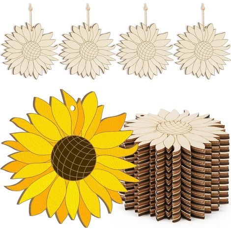 Ornement En Bois - Tournesol Non Peint - Diamètre 8,9 cm - Pour Décoration Printanière Et Fêtes - Lot De 10 Pièces (1/5)