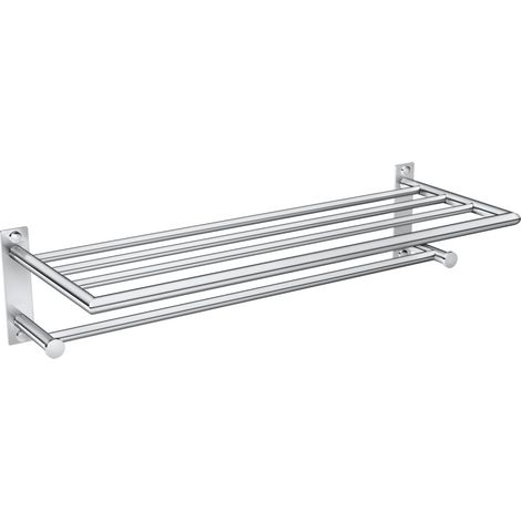 Étagère de Rangement pour Serviettes de Salle de Bain Moderne avec Barre Porte-Serviettes, 61 cm de Large, Chrome (1/5)
