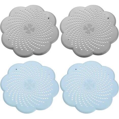 4 Pcs Tamis d'Écoulement en Silicone Universels, Protection de Drain de Silicone,Attrape Cheveux Douche et Filtre Cheveux Baignoire,pour Évier, Cuisine et Douche - 2 Gris&2 Bleus (1/4)