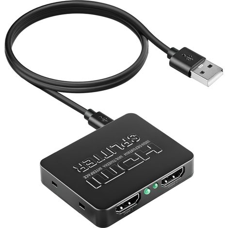 Répartiteur HDMI 1 en 2 Sorties 4K, Splitter 2 Sorties avec Câble USB d’Alimentation, Switch HDMI 1 Entrée 2 Écrans Simultanés, Hub HDMI Compatible TV, Projecteur, Moniteur (1/5)