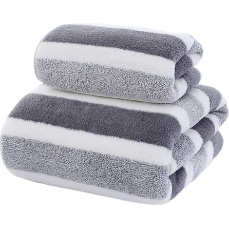 Lot de 2 serviettes de bain grises extra-larges, très absorbantes, confortables et à séchage rapide, de style spa. (1/5)