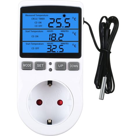 [NUNCA USADO] Controlador de temperatura digital de 230 V con temporizador e interruptor de sonda para acuarios de invernadero, germinación de semillas, calefacción y refrigeración (con pantalla azul)