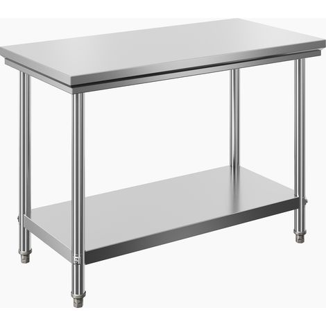 Wiltec Edelstahl Tisch Arbeitstisch Edelstahltisch mit Ablage 120x60x85cm für Gastro Küche Werkstatt Garten Keller mit höhenverstellbare Füßen (1/5)