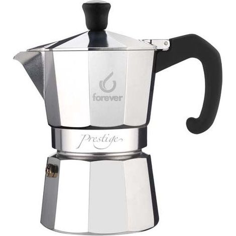 FOREVER 120117 Miss Moka Prestige Caffettiera Moka in Alluminio 12 Tazze Adatta per Gas Vetroceramica Induzione Guarnizione in Silicone colore Argento