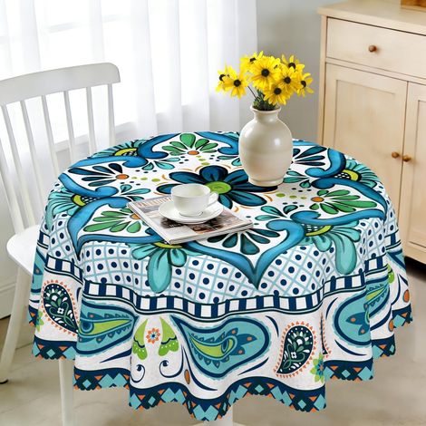Runde Tischdecke 150 cm Boho Mandala Design, wetterfest & abwaschbar