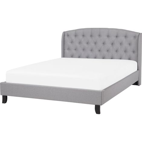 Cama doble tapizada gris 140 x 200 cm con somier y cabecero acolchado Bordeaux