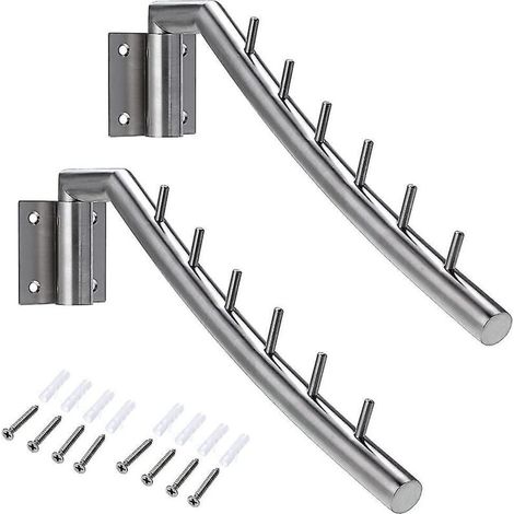 Kleiderstange/Garderobe mit 2 Haken, Wandmontierte Kleiderstange aus Edelstahl, 180° schwenkbar, Maximale Belastung 30 kg, mit 6 Stangen zur Aufbewahrung von Kleidung, Halsketten usw.