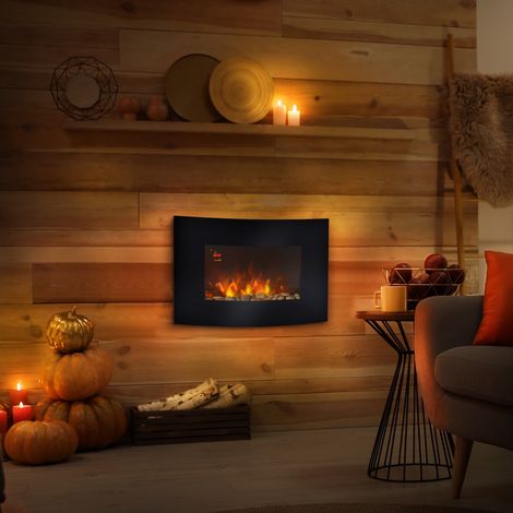 Elektrokamin mit Heizung, Wandkamin mit LED Flammeneffekt, 7 Flammenfarben, 900/1800 W, elektrischer Kamin mit Timer, Einstellbarer Thermostat, Dekokamin mit Fernbedienung, Schwarz, 65 cm (1/5)