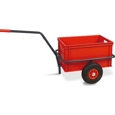 BRB Chariot à main avec boîte en plastique, H 320 mm, L x l x H 1250 x 640 x 660 mm, charge maximale 200 kg (rouge)