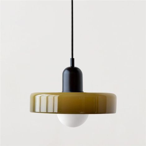 Un lustre de style Bauhaus au design médiéval et à l'abat-jour en vitrail, idéal pour la chambre 25 cm en verre vert + base noire. (1/5)