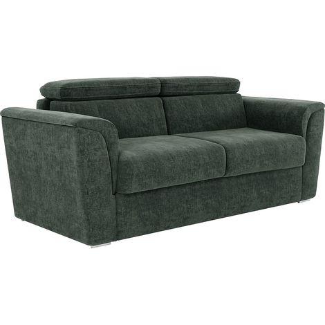Divano letto 3 posti express in tessuto testurizzato verde Rete a doghe larghe 140 cm Materasso 22 cm memory foam - RIZORA