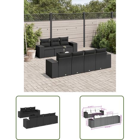 The Living Store 8-tlg. Garten-Sofagarnitur mit Kissen Schwarz Poly Rattan - Gartenmöbel Set - PE-Rattan Möbel - Outdoor Lounge - Esstisch Set - Balkonmöbel (1/3)
