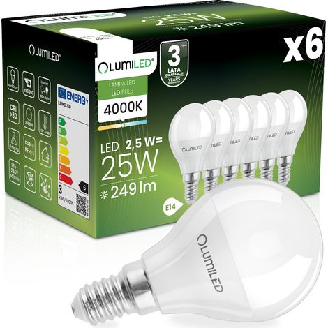 6x LED-Lampe E14 Kugel P45 2,5W = 25W 249lm 4000K Neutral 180° LUMILED