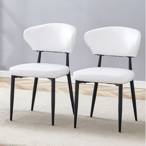 Chaise de salle a manger en PU blanc et metal noir, ergonomique, dossier incurve,50×45×80cm (1/5)