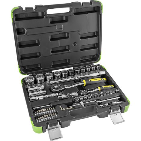 61-teiliger Werkzeugkoffer mit 1/2" und 1/4" Keileinsätzen JBM53108 (1/4)