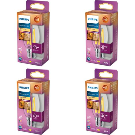 Philips Pack avantagé E14 Ampoule Bougie Transparente 40W Dimmable Lumière blanche chaude - 4 pièces (1/3)