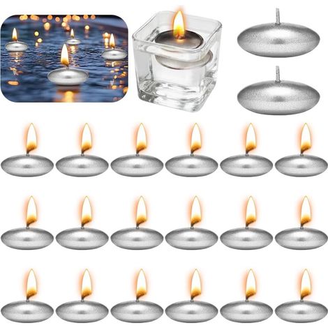 Lot de 20 bougies flottantes en métal argenté métallisé, non parfumées, 37 mm, bougies flottantes décoratives pour mariage, piscine, fête, spa, baignoire (1/5)