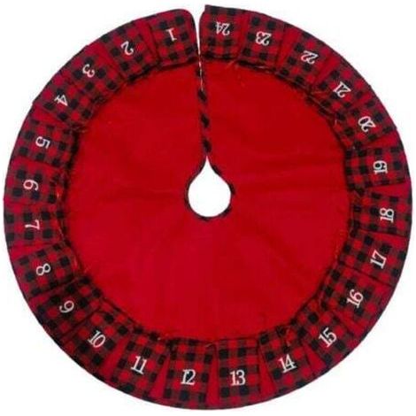 92cm Jupe d'arbre de noël Grinch, calendrier de noël, compte à rebours, sac cadeau, décoration pendentif d'arbre de noël,grille rouge et noire (1/3)