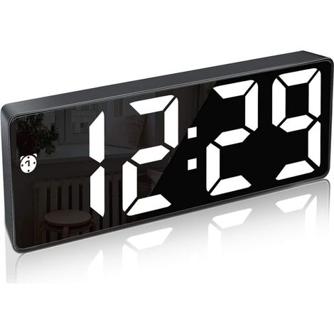 Digitaler Wecker, großes LED-Display, Spiegeloberflächenuhr mit Schlummerfunktion und USB-Ladeanschluss, helligkeitsverstellbarer Wecker für Schlafzimmer, Büros