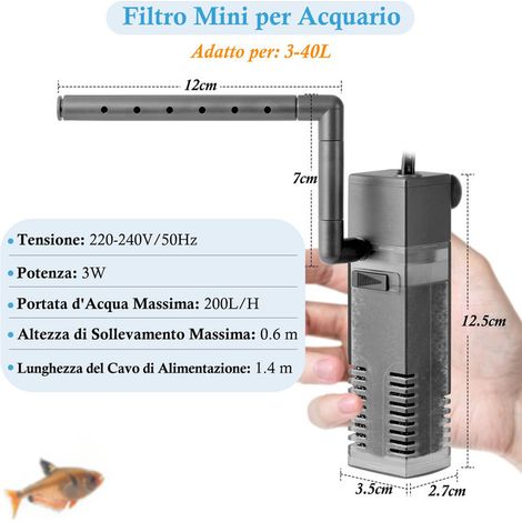 Mini filtre interne pour aquarium 3W 200L/H silencieux et multifonction pour petits aquariums et aquaterrariums (1/5)