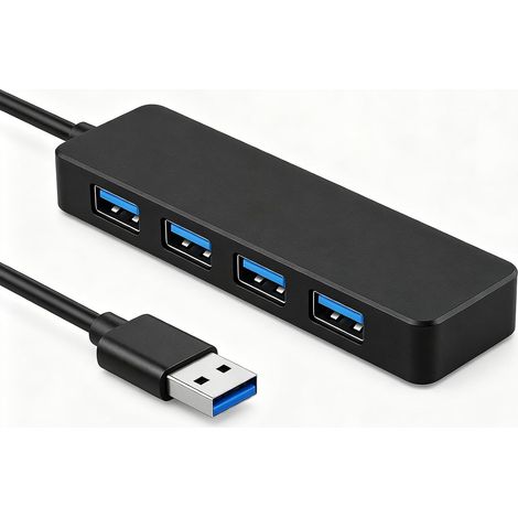 USB Hub, 4-Port USB 3.0 Multi-Port Adapter, Compact Splitter with Connection Extension for Laptop, Desktop PC, Keyboard, Mouse, USB Flash Drive, Hard Drive and Printer (1/5)