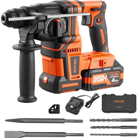 VEVOR Taladro Percutor SDS-Plus 2,8 J 340 W 20 V Inalámbrico, Martillo Perforador con Batería, Cargador, Estuche de Transporte, Velocidad sin Carga de 0-1050 RPM, para Hormigón y Mampostería (1/5)