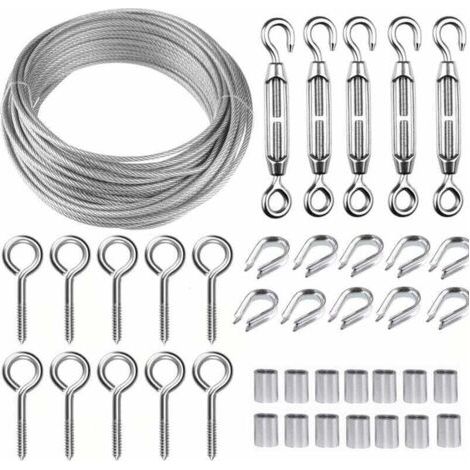 Kit câble métallique acier inoxydable 30m/2mm - Tendeur fil robuste M5, rouleau de fil de clôture, garde-corps de câble pour plantes grimpantes