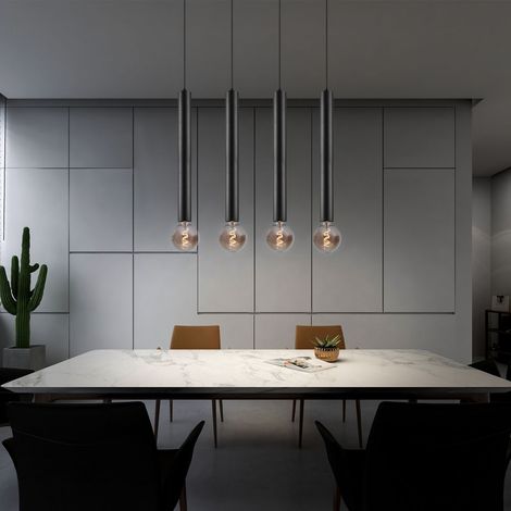 Hängelampe 4 Flammig Pendelleuchte Esstischleuchte Höhenverstellbar Pendellampe Esstisch hängend, Metall schwarz, 4x E27 Fassungen, LxH 70x150 cm (1/5)