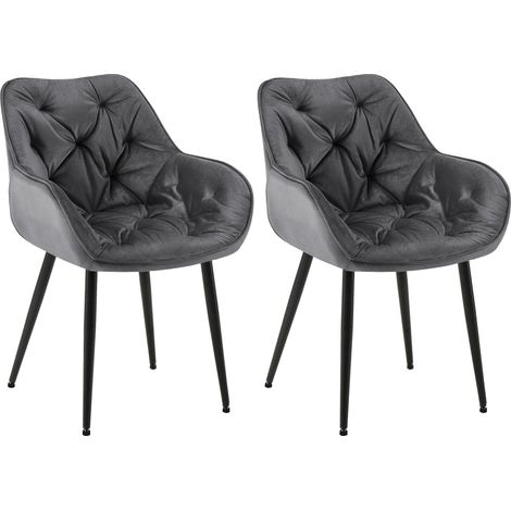 Lot de 2 chaises de salle à manger design et moderne assise en velours gris foncé et pieds en métal noir 100001658 (1/5)