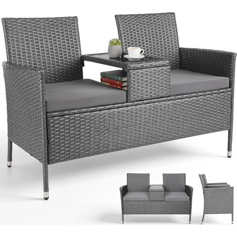 Banc de Jardin en Rotin avec Table Intégrée, Salon de Jardin Balcon (1/5)