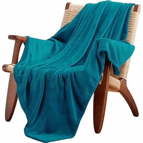 Plaid Couverture Polaire Flanelle en Microfibre, Jeté de Canapé Couverture lit Jete de Canape 2 Personnes, Plaid Fourrure Grand Chaud et Doux en Peluche, Turquoise 200x150 Lefou (1/5)