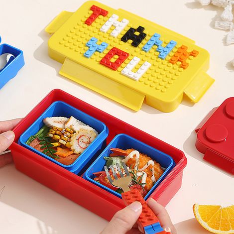 DIY-Pixel-Puzzle-Bausteine-Lunchbox für Kinder, kreative Lunchboxen für Kinder, gelber Deckel (1/5)