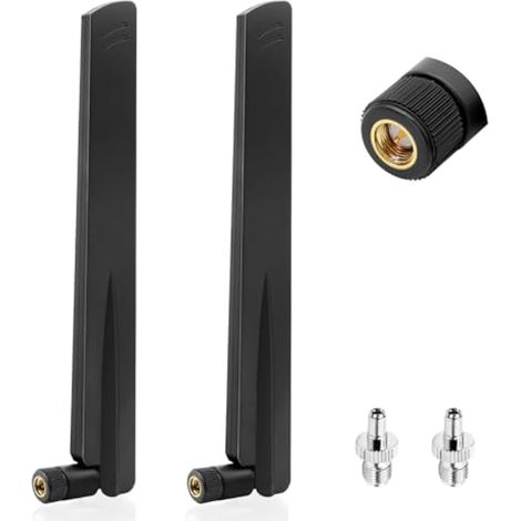 Lot de 2 antennes WiFi double bande 2,4 GHz/5 GHz/5,8 GHz MIMO 18 dBi RP-SMA TS9 mâle pour routeur, ordinateur de bureau, adaptateur USB, carte PCI-E et caméra IP de sécurité (1/5)