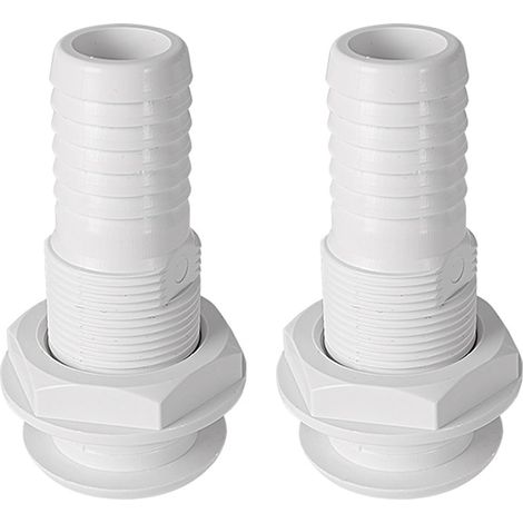 2X Connecteur de Raccord Traversant de Coque de Bateau pour Tuyau de 5/8, 3/4, 1 Pouce, Pompe de Cale de Vidange de Bateau, Raccords de Plomberie Blanc (1/5)