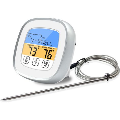 Minuteur numérique thermomètre tactile inox blanc pour viande cuisine barbecue (1/5)