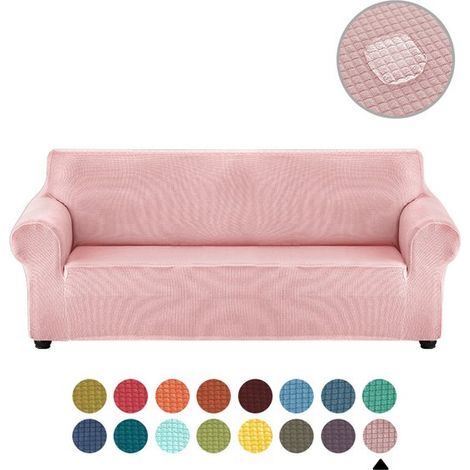 Housse extensible pour canapé 2 places, avec accoudoirs, ultra-élastique, idéale pour les chiens et les chats, résistante aux taches, longueur 140-180 cm, rose (1/5)