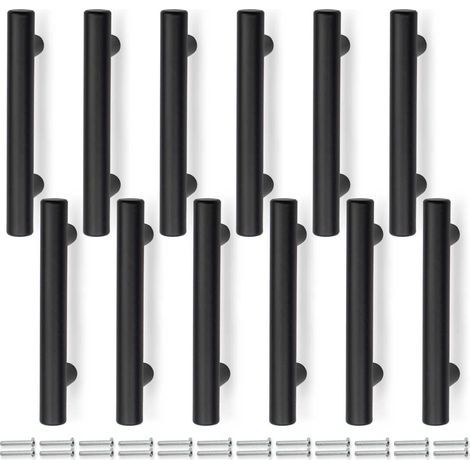 12 Pcs 100MM (Centre de trou 64mm) mat noir armoire poignée de cuisine en T, acier inoxydable, pour armoires, tiroirs, armoires (1/4)