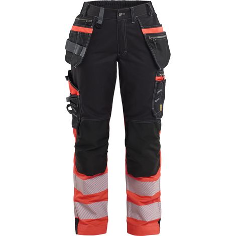 Pantalon de travail stretch haute-visibilité coton poches flottantes femme feMyanMare 7196 Noir/Rouge fluo XS - FR(34) - SE(C32) - Standards